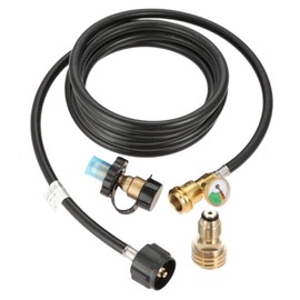 ETERMETA 12 Feet Propane Extension Hose, Universal Extension Include POL Gauge, POL LP Tank to Male QCC1 / Type1 Adapter, Leak Detector for Gas Grill, Heater and All Other Propane Appliances
