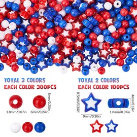 SUNNYCLUE 1100Pcs 5 Styles Independence Day Red White and Blue Beads Patriotic American Flag Wholesale Plastic Round Star Acrylic Beads for Jewellery Making Beading Bracelets Necklaces Supplies Women