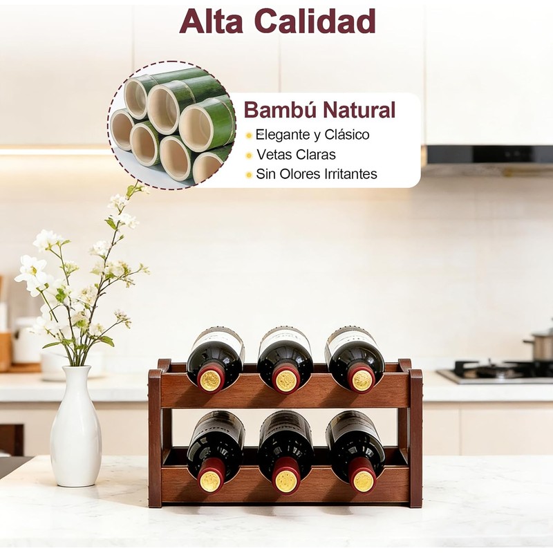 Porta Vinos de Madera 2 Niveles, Estante para Botellas