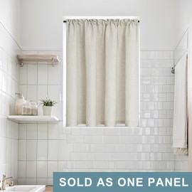 KOUFALL Front Door Curtan for Glass Door Half Window Privacy Protected Light Filtering Rod Pocket Linen Blend Small Curtain Bonus 1 Tie Back 52 x 40 Inch Length Single Panel Cream Beige