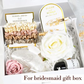 8 Pack Satin Scrunchies - Soft Hair Ties and Bachelorette Party Favors, Hair Accessories for Women's Bridesmaid Proposal (Ivory, Light Gold, Gold, Dusty Pink, Metal Grey)