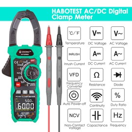 ANKONG HT208D AC/DC Digital Clamp Meter Multimeter 6000 Counts Voltage Tester Auto-ranging, Measures Current Voltage Temperature Capacitance Resistance Diodes Continuity Duty-Cycle