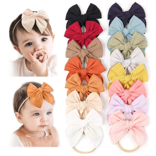 Niceye Pack of 12, Baby Girls Headbands Hair Bows Stretchy Nylon Hairbands for Newborn Infant Toddler Hair Accessories