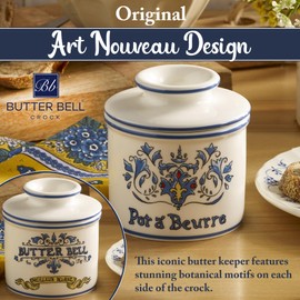 Butter Bell – The Original Art Nouveau French Butter Crock by L Tremain, Water Seal Ceramic Butter Keeper for Countertop, Keeps Butter Fresh & Spreadable Without Refrigeration