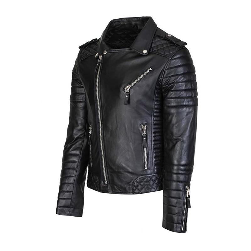 DECIMAL Men's Black REAL Lambskin Leather Biker Jacket VINTAGE GENUINE