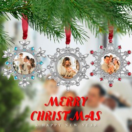 GUOER Christmas Tree Snowflake Picture Frame Ornaments Holiday Keepsake Gift Home Decor Christmas Decorations Xmas Gifts Pendant with 2" Photo Frame Christmas Tree (3 Color, 3 Pieces Set)