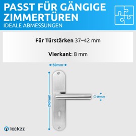 lockzz Door Handle Set Nuremberg Stainless Steel Matt Brushed - Long Plate L Shape for Room Doors & Interior Doors - BB Deadlock Door Fitting - Door Handle Set with Holding Spring - Renovation Set