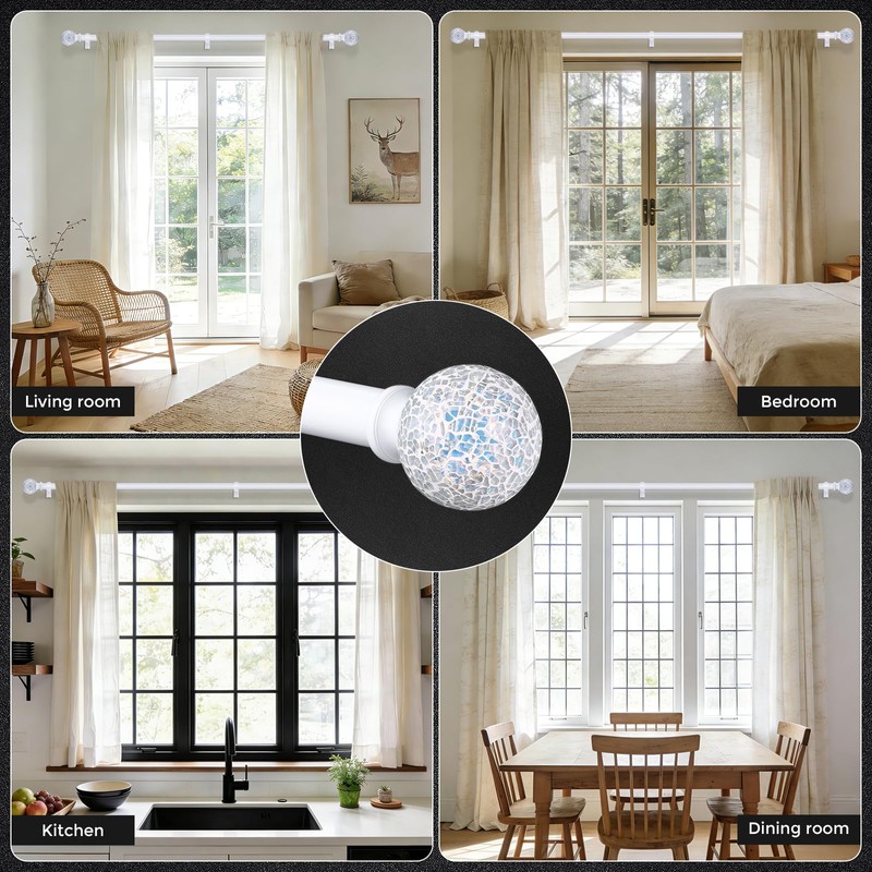 2 Pack White Curtain Rods for Windows 18 to 45