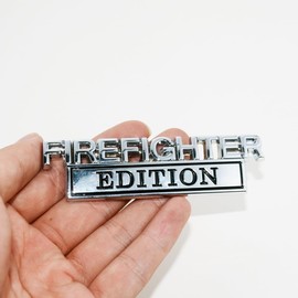 2pcs Metal Truck Car Pickup Firefighter Edition Logo Emblem Exterior Badges 3D Sticker Decals (Silver Black)