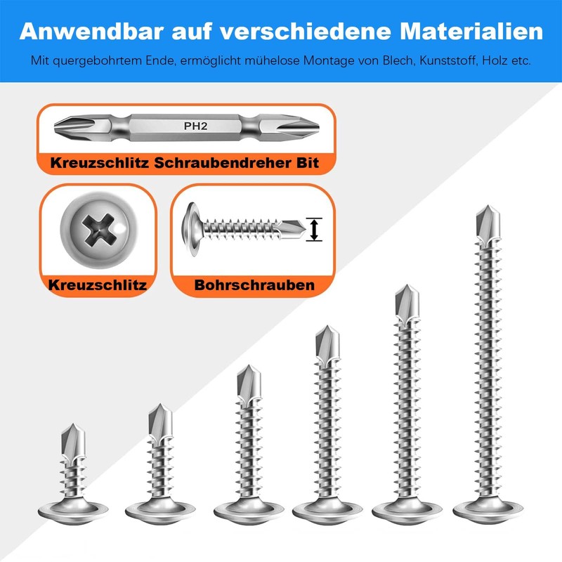 Pack of 50 Self-Tapping Screws Stainless Steel Self Tapping Screws