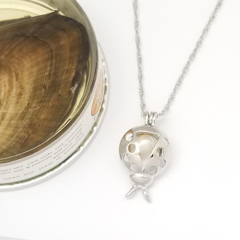 Love Pearl Lady Bug Necklace