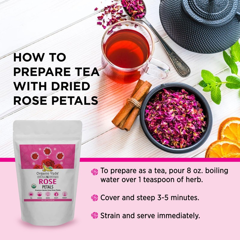 Organic Veda Dried Rose Petals, 4 oz - 100% Organic