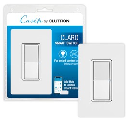 Lutron Claro Smart Switch with Wallplate for Caséta Smart Lighting, for On/Off Control of Lights or Fans | Neutral Wire Required | DVRFW-5NS-WH-A | White