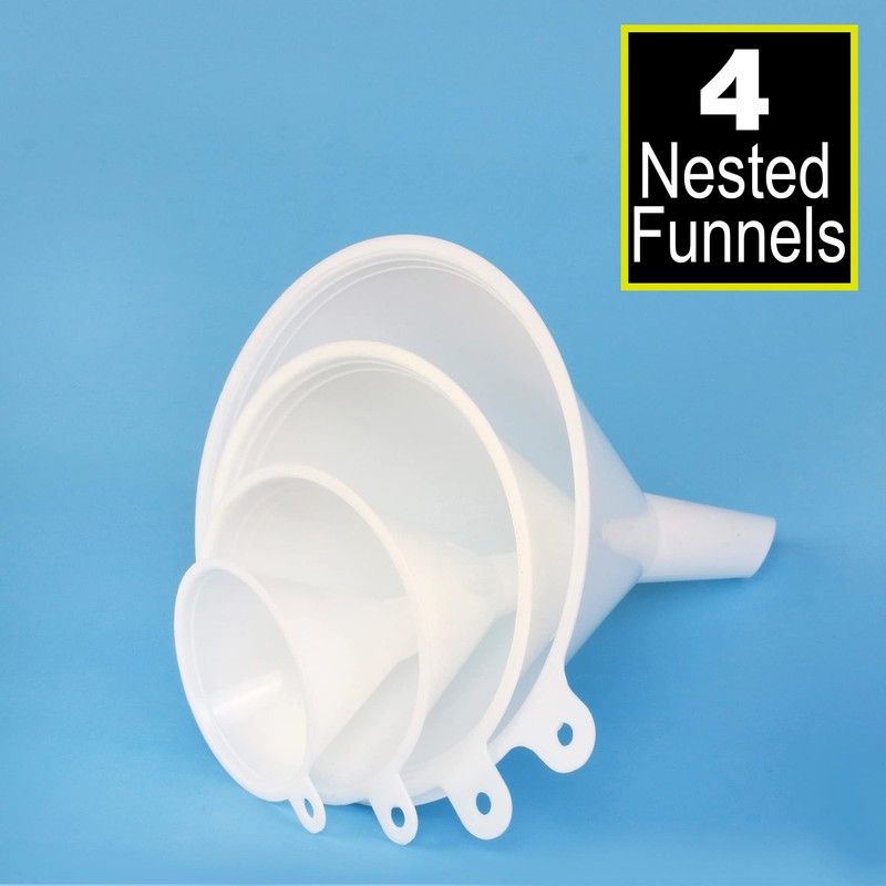 KarZone Kitchen Funnels - Set of 4 Plastic Flask Funnels