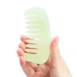 Leosense Jade Massage Comb, Hand Made Anti-Static Hair Beard Wide Tooth Comb, Head Scalp Massage Scratcher, Real Jade Stone Gua Sha Scraping Massage Tool for Full Body Relax, Facial Gua Sha Tools