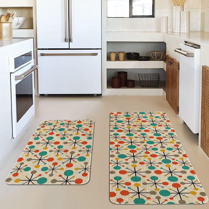 HSOWKDN Mid Century Atomic Kitchen Rugs Sets of 2 Non