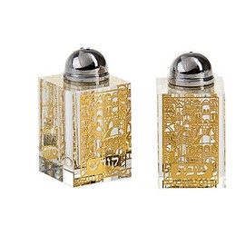 Salt and Pepper Sheakers Jerusalem -Crystal- gold - Add Elegance to your table - by Legacy Judaica