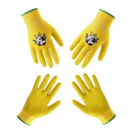 HANDLANDY 2 Pairs Kids Gardening Gloves for Age 2-13 Latex Free, Nitrile Coated Toddler Garden Gloves for Children Little Girls Boys Youth (Size 5 (for age 9-10) Yellow)