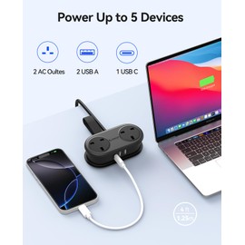 ORICO Travel Power Strip, 2 Outlets 3 USB Ports (1 USB C), 3250W 13A, Compact and Rollable Extension Cord for Hotel Travel Essentials Cruise Approved Power Strip-Black