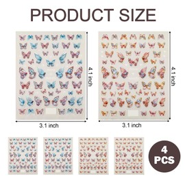 4Sheets Shell Aurora Butterfly Nail Art Stickers Pink Purple Butterfly 5D Embossed Butterfly Nail Decals Laser Butterfly Nail Design Adhesive Nail Art DIY Supplies, Nail Sticker for Women Girls