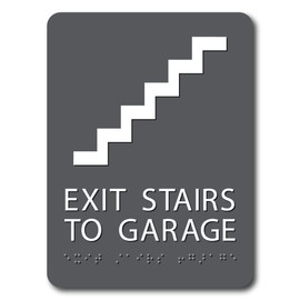 The Sign Studio - 6" x 9" - Gray/White - ADA - Exit Stairs to Garage with Pictorial Sign with Tactile & Braille