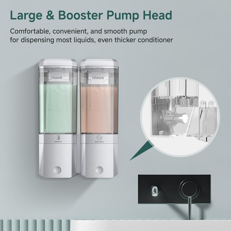 Shampoo and Conditioner Dispenser 2 Chamber No Drill Shower Soap