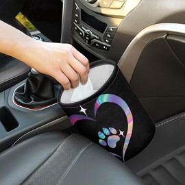 Darisoco Dog Paw Heart Car Garbage Can Mini Car Trash Bin Hanging Headrest with Adjustable Buttons Multipurpose Car Organizer