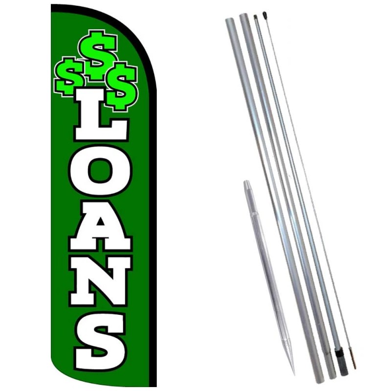 Vista Flags LOANS (Green/White) Windless Feather Flag Bundle (Complete Kit)