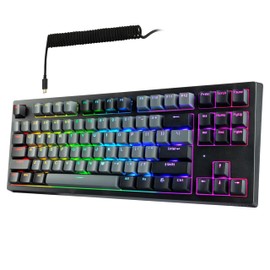 TECWARE Phantom+ Elite 87 Key RGB Mechanical Gaming Keyboard, LED Backlit, Universal Hot-Swap, Wired and Wireless, 3 Mode Connectivity, Thocky Sounding, Black Elite Wraith Brown