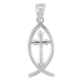 925 Sterling Silver Jesus Cross Charm Ichthus Christian Fish Pendant