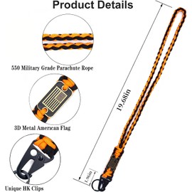 cibtdtl 2 Pcs Heavy Duty Paracord Lanyard Keychain, Braided Parachute Rope Necklace Keychains with Cool USA Flag, Strong Lanyard for Outdoor Activities, Camera, Keys, Whistle, Traveling