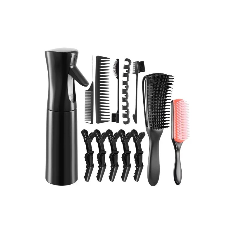Kit Completo 12pzs Peines Y Cepillos Profesionales Color Negro