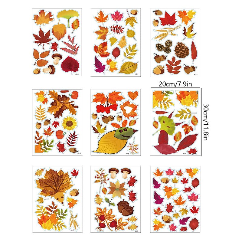 Autumn Maple Leaf Gnome Window Decals - 9 Sheets for
