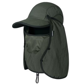 GADIEMKENSD Foldable Fishing Sun Hat with Neck Flap Face Cover 360 Sun Protection Cool Baseball Cap Adjustment Covering Removable Legion Hat for Fishing Gardening Hiking Hunting Army Green