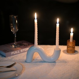 Sveudvdis Ceramic Candle Holder, Modern Taper Candlestick Holder for Dining Table, Living Room Coffee Table, Candelabra for 2 Taper Candles-White