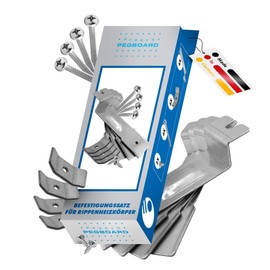 Pegboard - 1 x Set Halterung für Heizkörperverkleidung aus 2 mm Stahlblech verzinkt für Rippenheizkörper und Röhrenheizkörper, Befestigungssatz mit 4,5 cm Breite zum Einhängen - Made in Germany