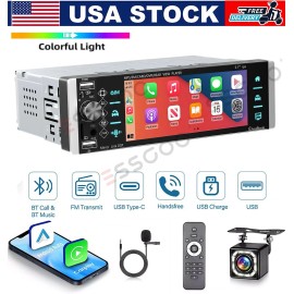 ESSGOO Single Din Car Stereo Wireless Apple CarPlay 5.1 Touchscreen Bluetooth  MIC&CAM