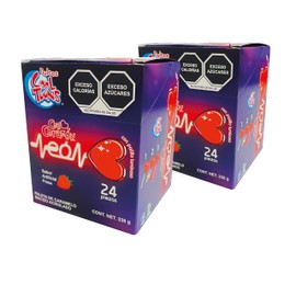 Paleta Con Corazón Neón.Dulces Cool Toons- Paquete 2 cajas (24 Paletas 14grs - c/caja). Paleta de Caramelo Macizo con forma de corazón con palillo luminosos que brilla en la oscuridad. (1)