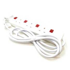 kenable 4 Way Gang Mains Power Extension Lead With Individual Neon Switches 2m [2 metres]