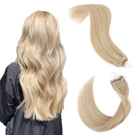 ABH AmazingBeauty Hair Microlink Hair Extensions for Women 50 Grams Microbead Human Hair 50strands 16 Inch Micro Ring Remy Human Hair Extensions Dirty Blonde Highlight with Beach Blonde Extensions