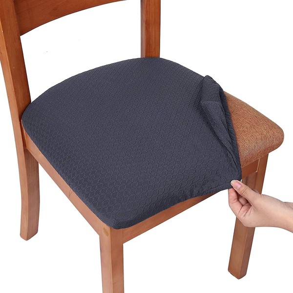Homaxy Stretch Jacquard Dining Chair Seat Covers Set of 6, Removable Washable Anti-Dust Dining Room Chair Seat Cushion Slipcovers with Ties, Dark Grey