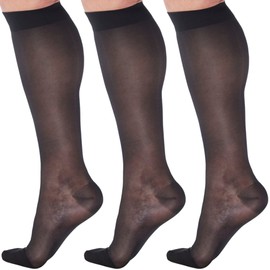 (3 Pairs) Made in USA - Wide Calf Compression Stockings for Women 15-20mmHg - Womens Compression Knee High Support Socks for Circulation, Embolism, Edema - Black, 3X-Large - A101BL6-3