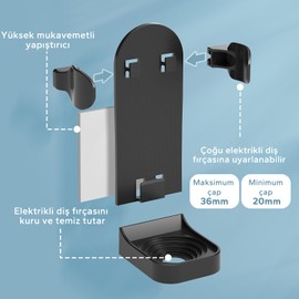 HOMMAND Elektrikli Diş Fırçası Tutucu 4 Paket Yükseltilmiş Güçlü Yapışkanlı Duvara Monte, Ayarlanabilir Elektrikli Diş Fırçası Standı Banyo için, Elektrikli Diş Fırçası Organizatör (Evrensel),Siyah