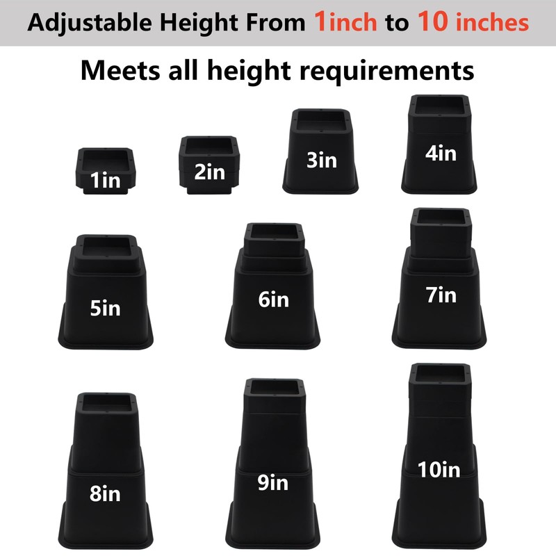 HANIHUA Adjustable Bed Risers 10 inch Heavy Duty (Set of