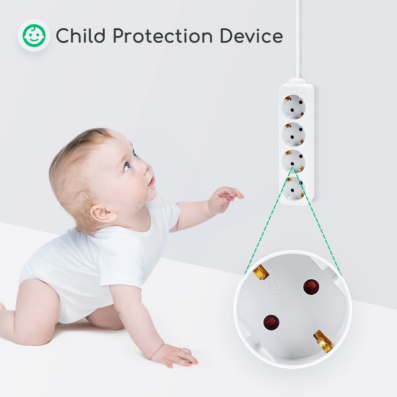 Aigostar Steckdosenleiste 4-fach Tischsteckdose Kindersicherung 1'5m Kabel, Weiß
