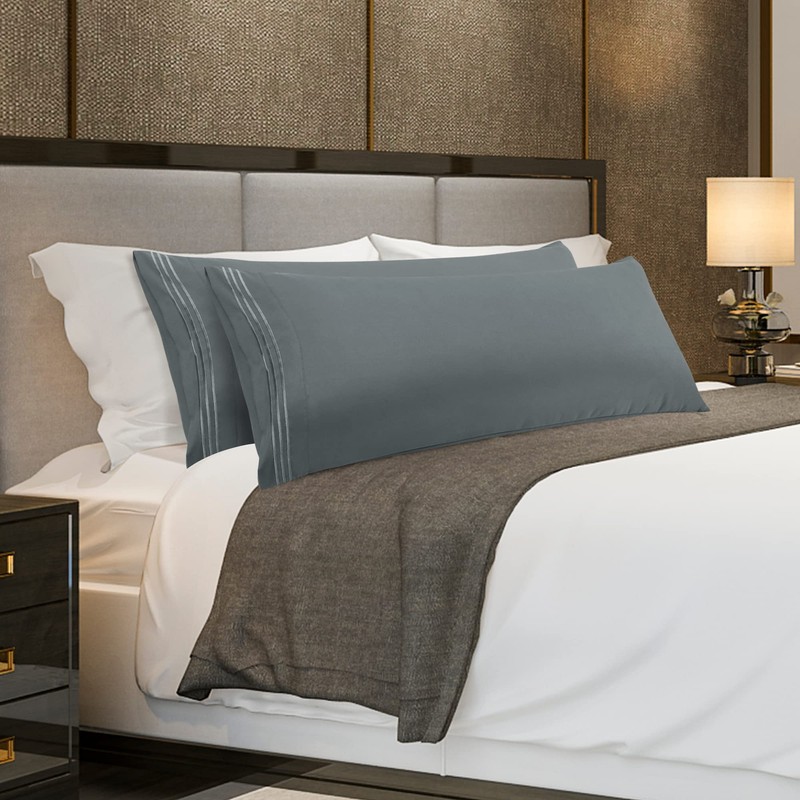 PiccoCasa Bolster Pillow Cases 2 Pack Embroidery Brushed Microfiber Body