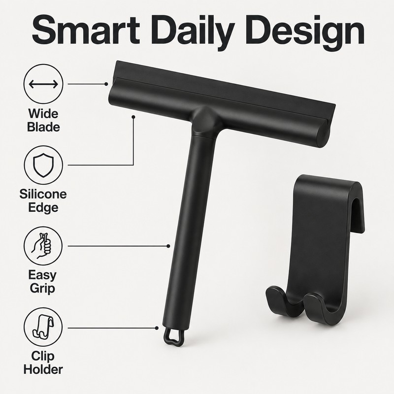 Silicone Shower Squeegee for Glass Doors - Wide Flexible Wiper