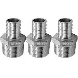 Fitvell Barb Crimp PEX 1/2" x 1/2" NPT Male Threaded Fitting Stainless Steel Crimp Adapter 3PCS