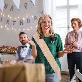 Ardusnpe 50th Birthday Decorations Women, 50th Birthday Crown and Sash (Rose Gold)