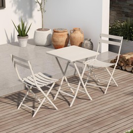 SOFTSEA 3 Piece Patio Bistro Set with Metal Foldable Table and Chair Set, White